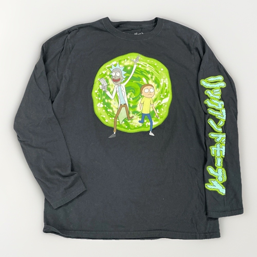 Rick and Morty Long Sleeve T Shirt‎ Mens M Black Adult Swim Novelty Cartoon